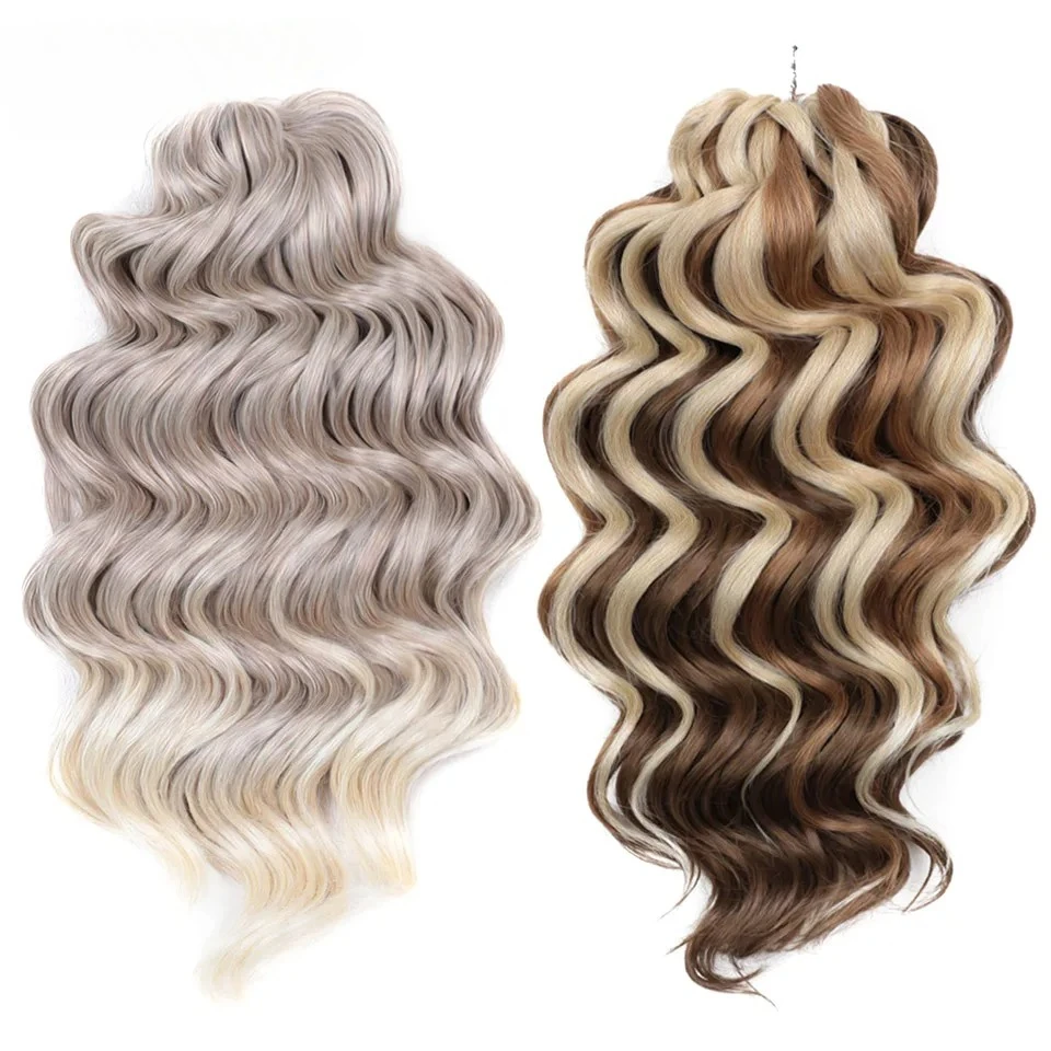 16 Zoll Tiefwelliges Twist Crochet Haar Synthetisches Lockiges Haar 3 Stück Crochet Braids Ombre Grau Flechthaarverlängerungen