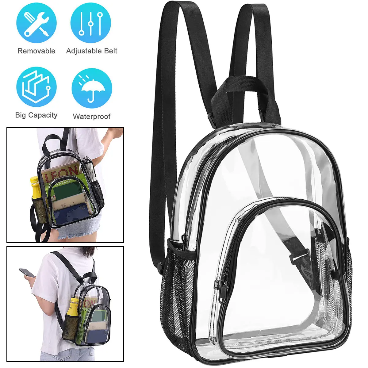 Transparent Backpack Waterproof Outdoor Sports Fitness Knapsack Casual Travel Visible Backpack Large Capacity Shoulders Bag