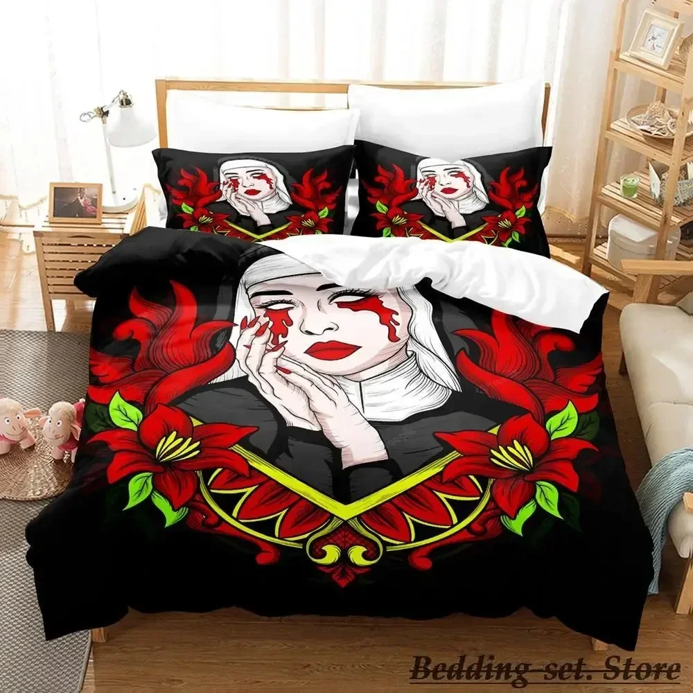 2023 Tattoo Nun Bedding Set Single Twin Full Queen King Size Bed Set Aldult Kid Bedroom Duvetcover Sets Anime parure de lit Bed