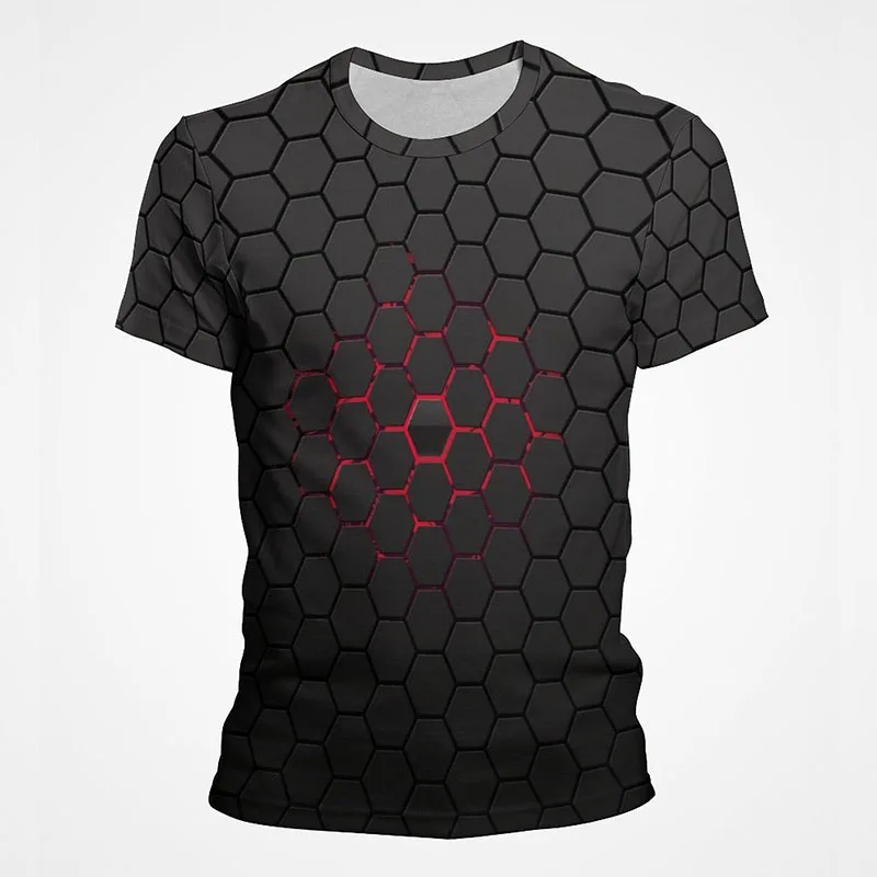 Summer Hexagon Honeycomb Hive T Shirts For Men 3D Honeycomb Printed Short Sleeves Kids Funny Streetwear Clothes Women Cool Tops