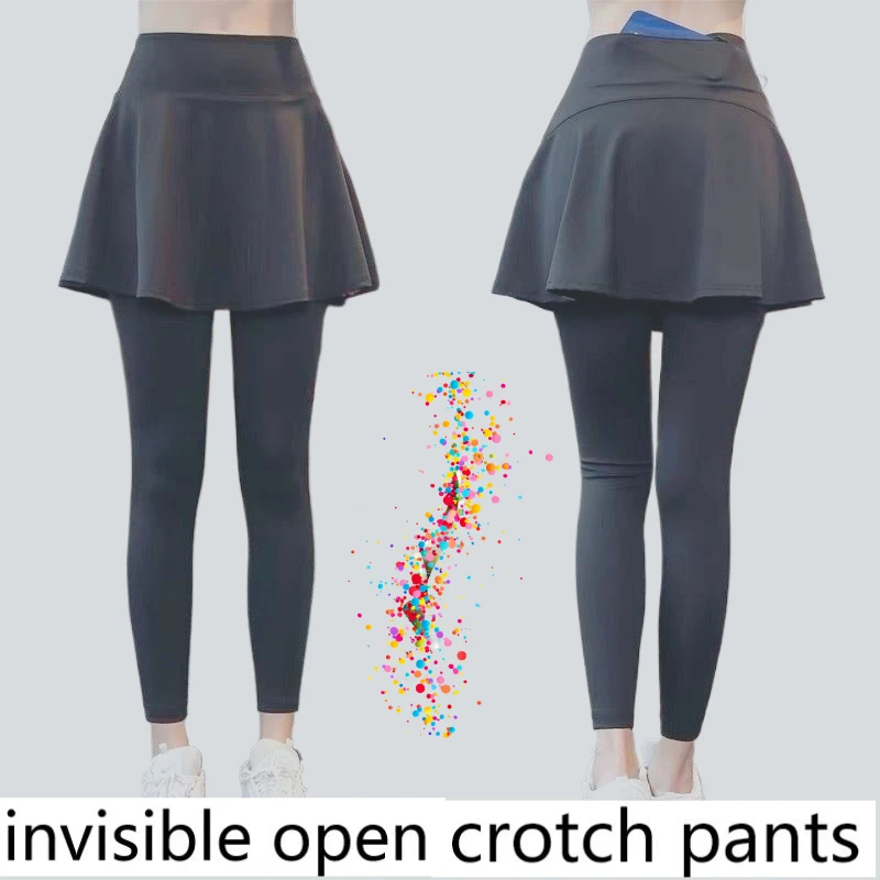 Invisible Crotch Pants Tied Feet and Thin High Waist Trousers Skirt Yoga Square Dance, Full Open, Dating, Convenient Gothic