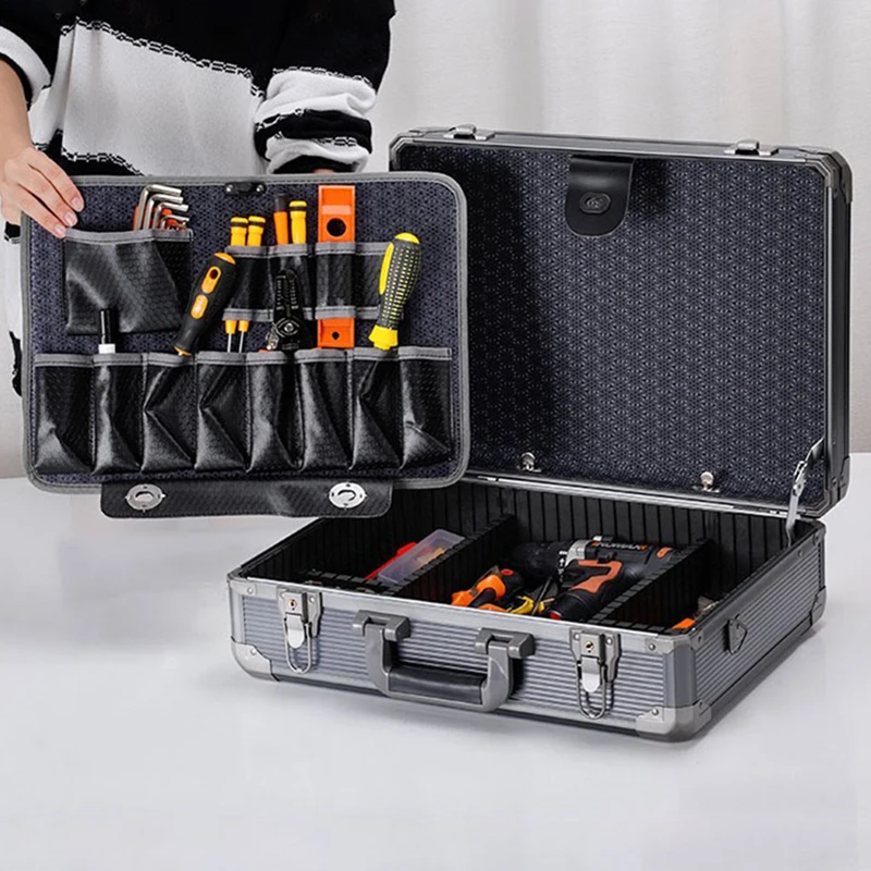 Multifunctional Tool Case Aluminum Alloy Household Hardware Tools Storage Box Portable Partition Repair Tool Organizer Suitcase