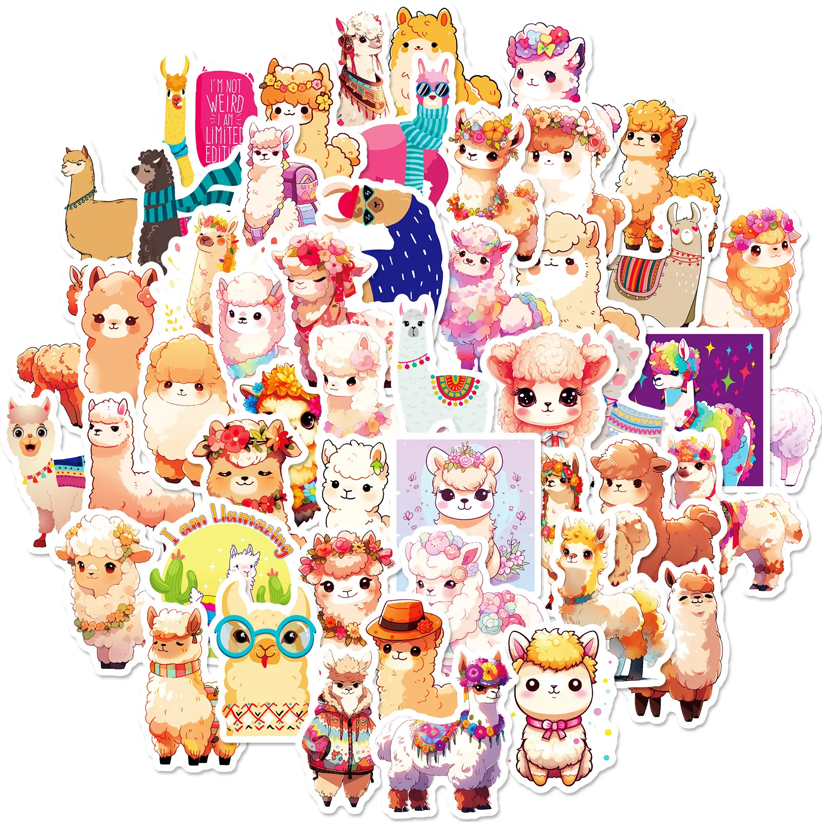 10/30/50PCS Cute Alpaca Stickers Fuuny Animal Meme Graffiti Sticker Scrapbook Luggage Laptop Phone Car Bike Cartoon Decals Gift