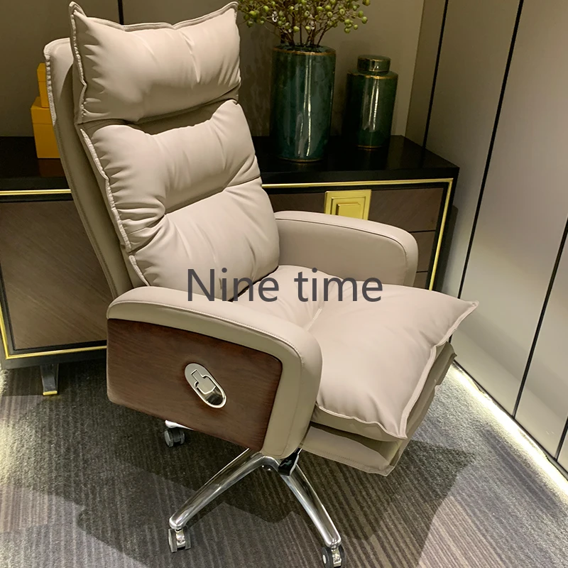 Queening Leather Office Chairs Armchair Boss Mobile Foot Rest Computer Chair Pillow Recliner Sillas De Espera House Furniture