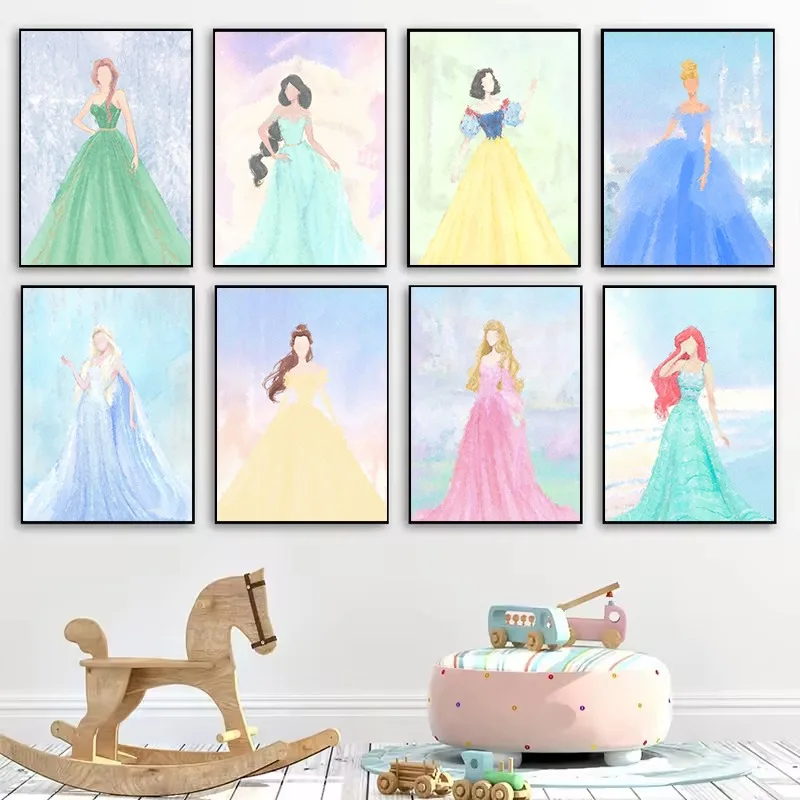 Póster de acuarela con dibujo de princesa de fantasía, figura mágica, estética nórdica, pintura en lienzo, imágenes de pared, decoración para el hogar y guardería