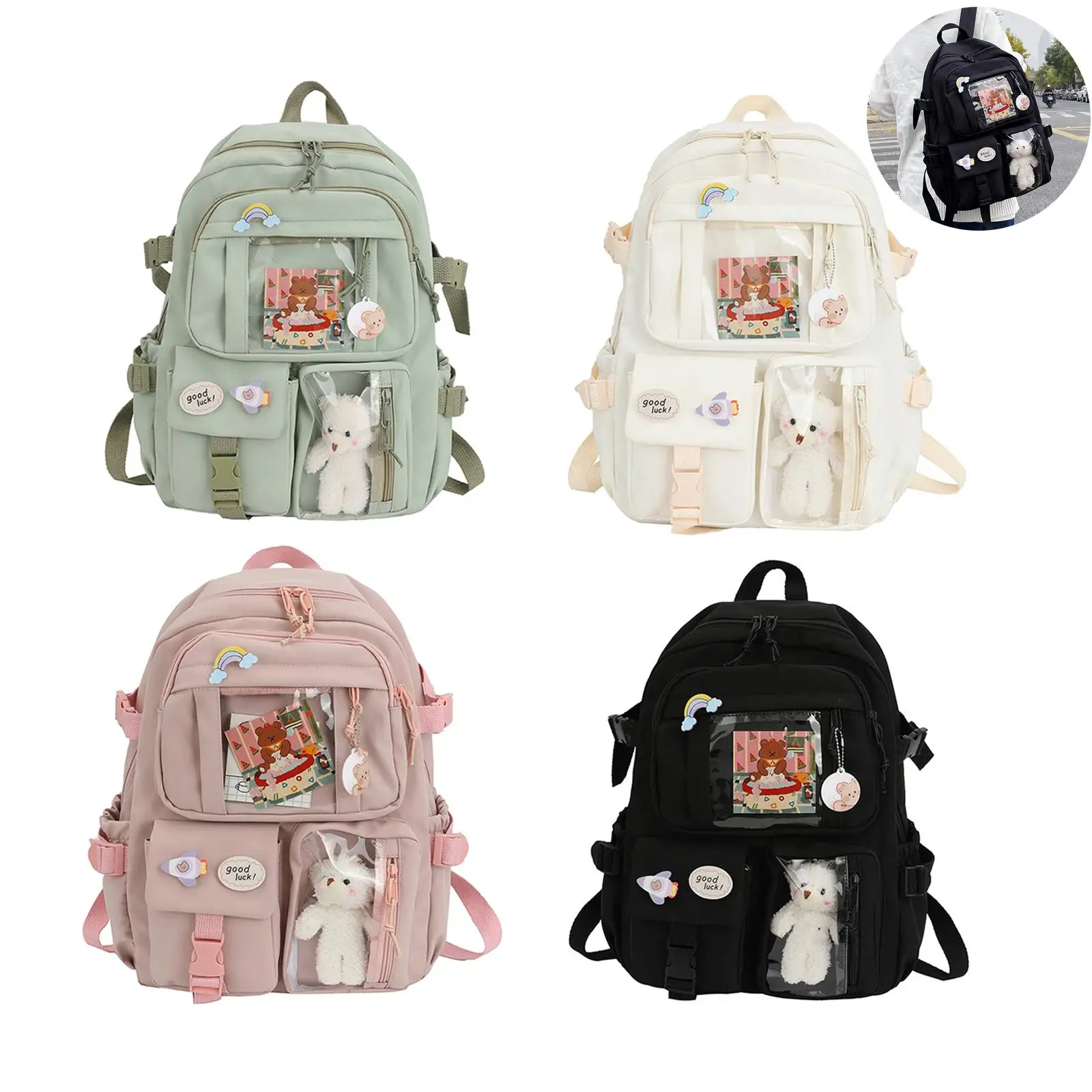 

Backpack Kawaii Backpack Waterproof Multi-Pocket Nylon School Backpack For Girls School Cute Laptop Book Pack Backpack A2P3