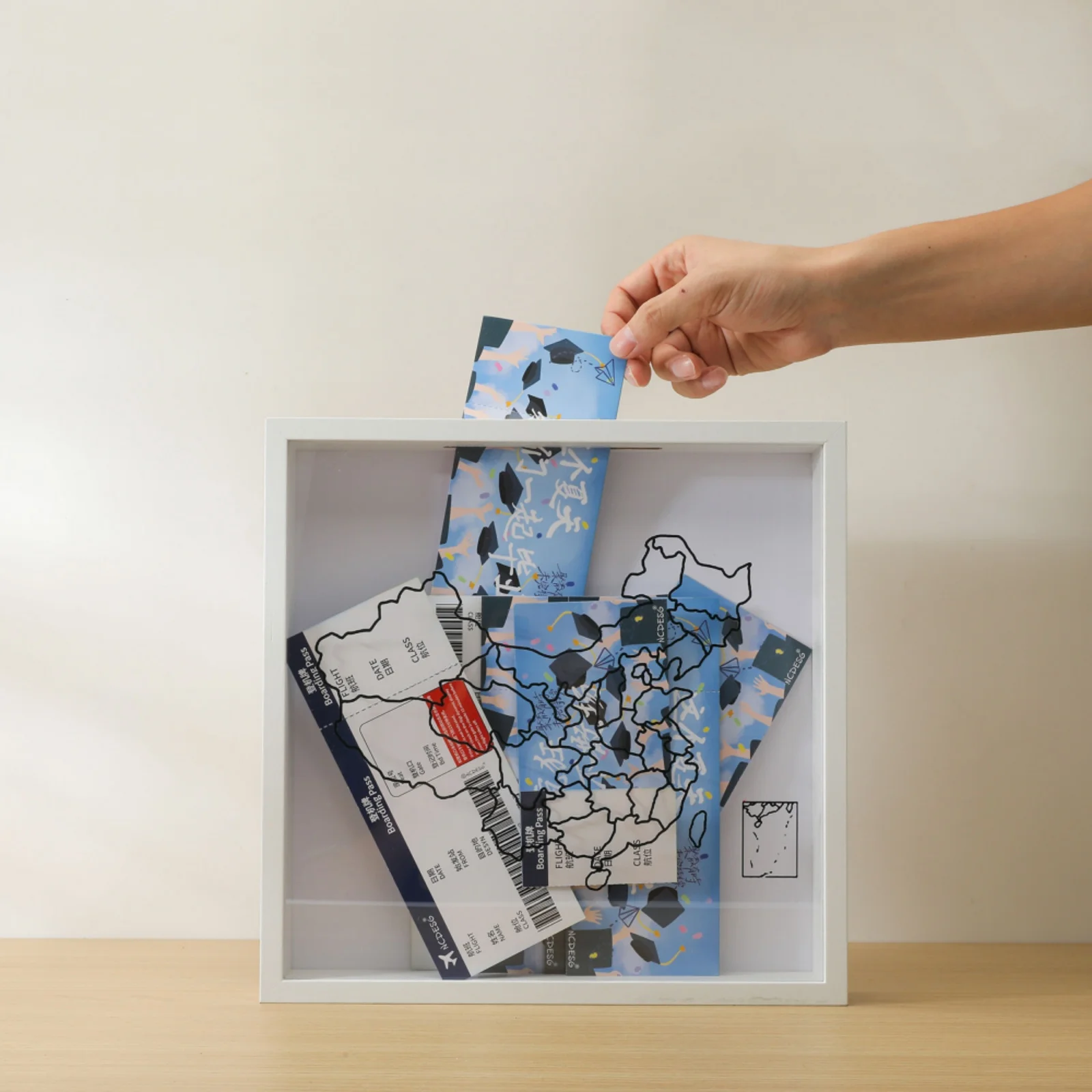 Wooden Top Loading Display Case Frame with Slot on Top Movie Travel Sporting Events Concert Ticket Shadow Memory Box