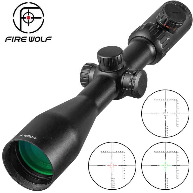 

Fire Wolf 4-20X50 SF Riflescope Hunting Optics Scopes Adjustable Red Green Dot Reticle Scope Illuminated Crosshair Sight