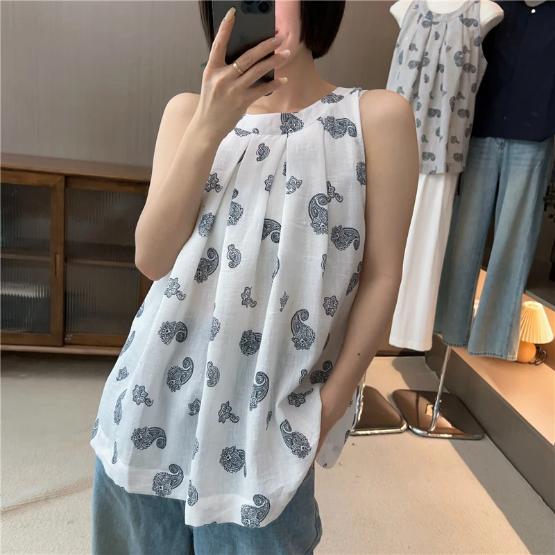 

Korean Fashion Halter Embroidered Sleevelss Vest Women Shirt Sweet Beach Holiday Casual Waistcoat Elegant Tank Tops Shirt