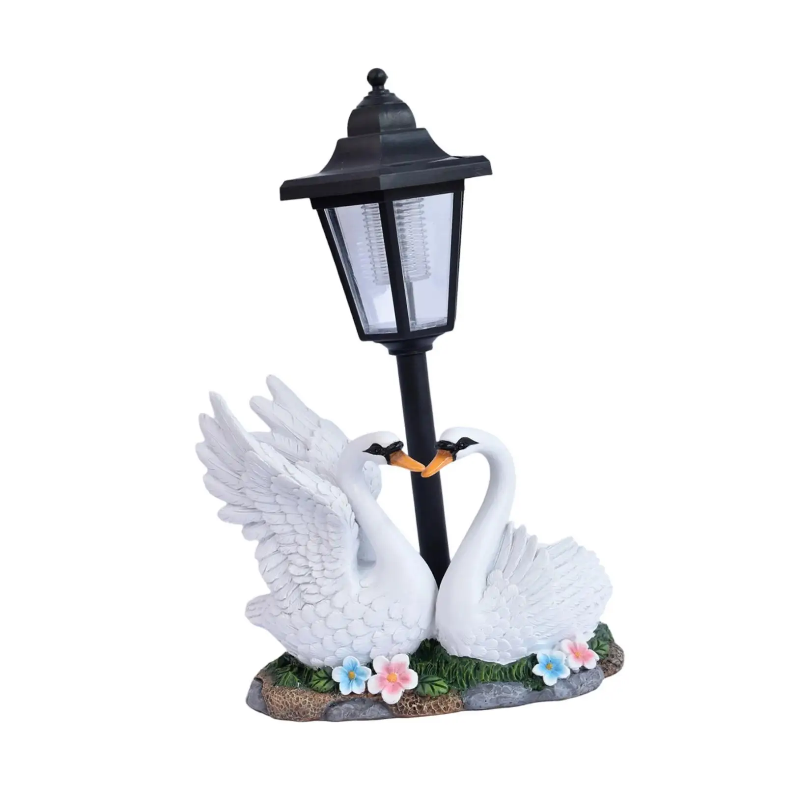 Resin Swan Garden Statue with Solar Powered Light Realistic Animal Ornament for Exterior Decoration Large Outdoor Figure