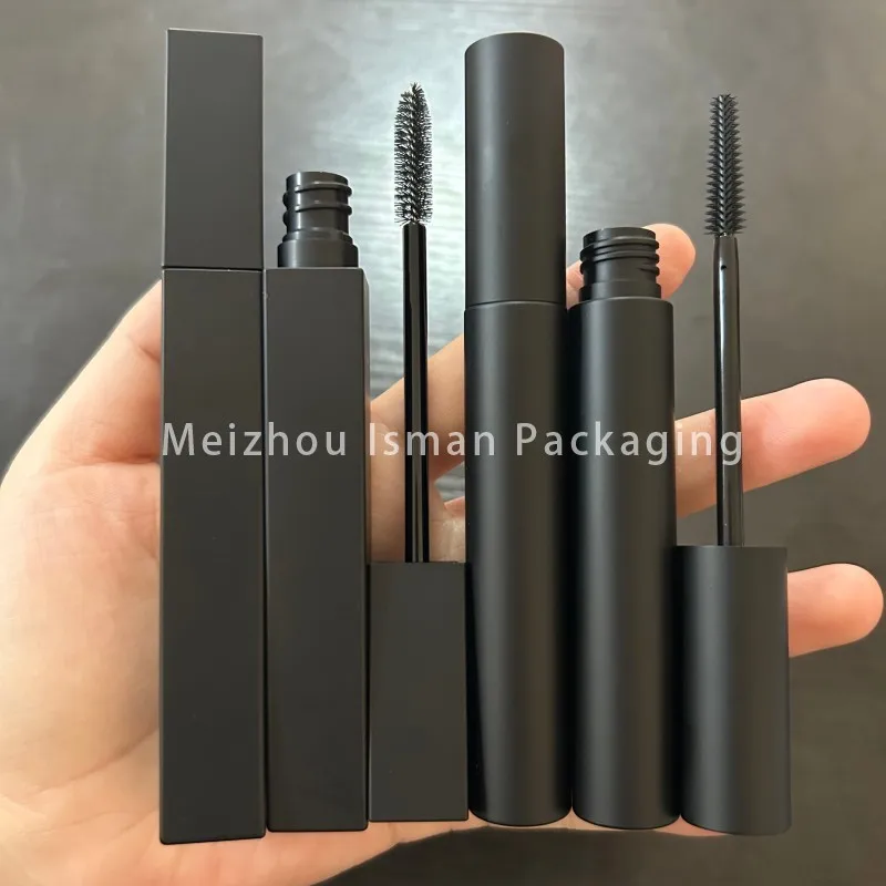 

50Pcs Cosmetic square Round Packaging Empty Mascara Bottle Matte Black lush Mascara Container Eyelash Tube With Wand Brush 10ml