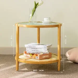 

Wooden rattan sofa coffee table living room center bedside balcony table with glass luxury side table home decoration furniture
