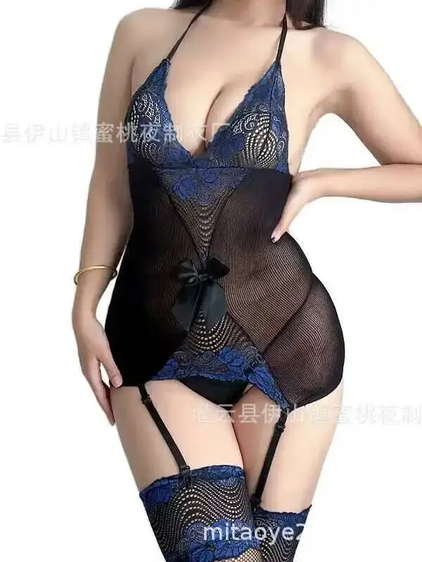 Sexy kanten jarretel, mesh transparante jacquard mesh sokken jurk elegante slanke mesh pure hot sexy Koreaanse vrouwen tops TOI5