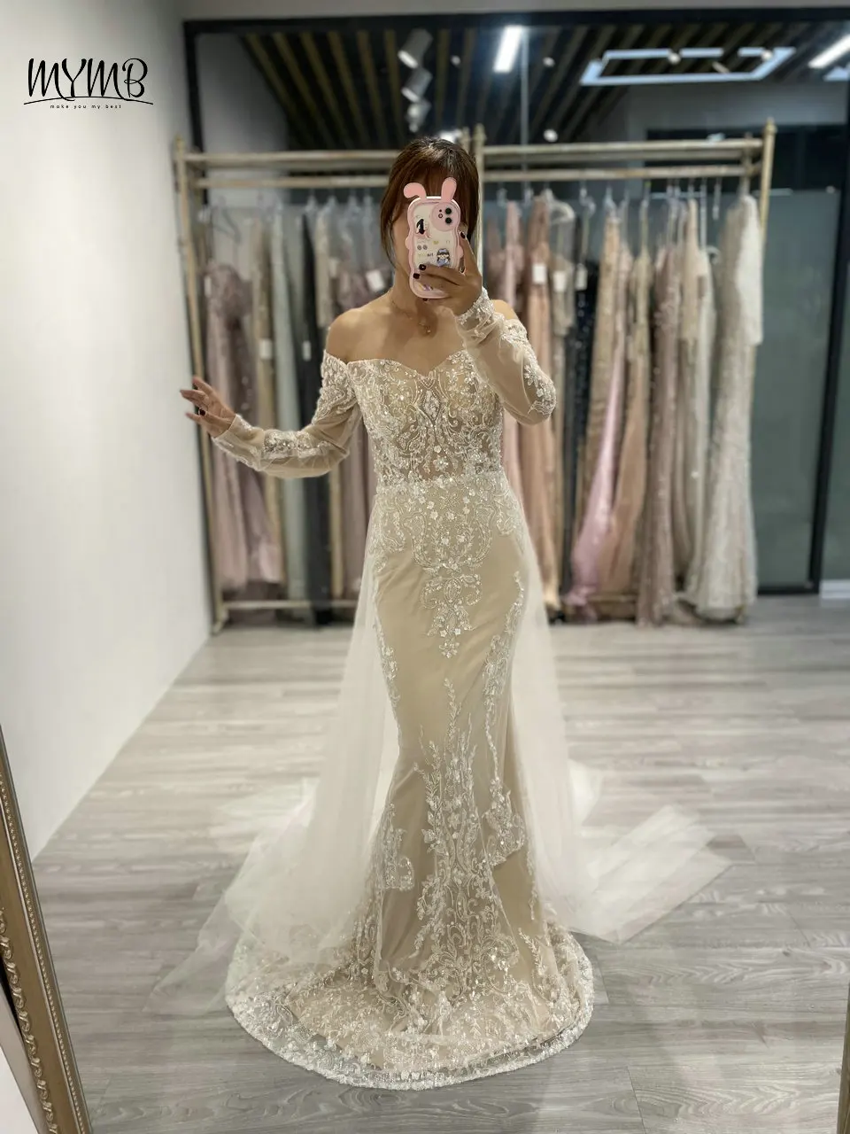 MYMB Dubai Ivory Off Shoulder Lace Applique Formal Party Dress Elegant Embrodery Mermaid With Overskirt Evening Gown For Bride