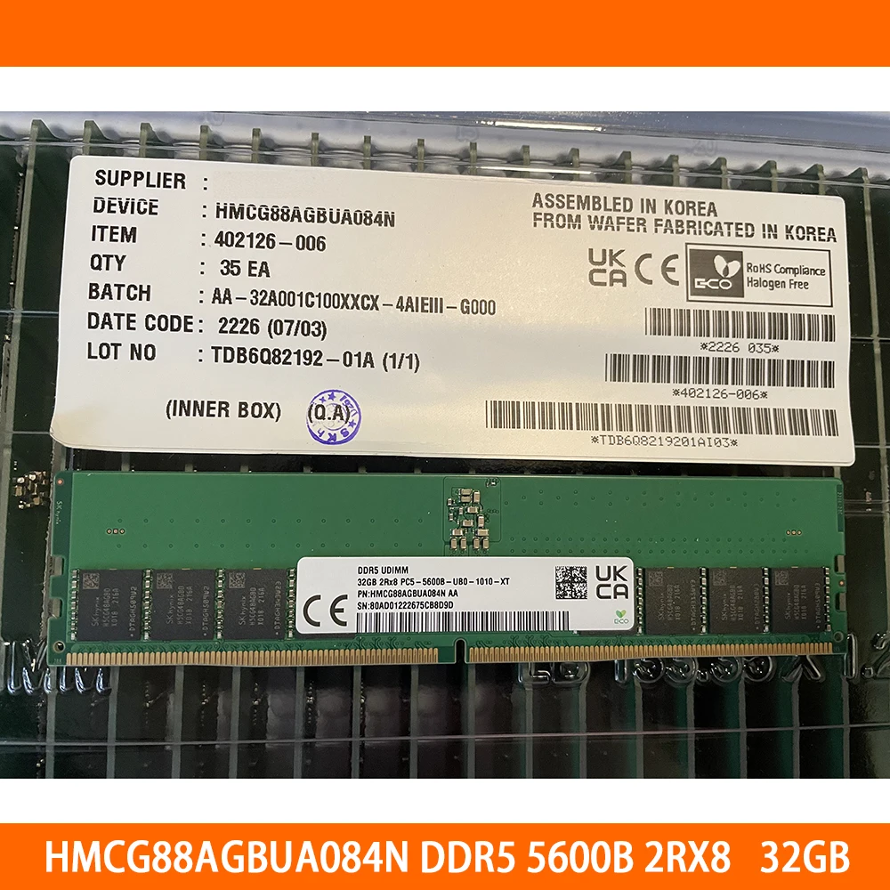 

1PCS For SK Hynix 32GB HMCG88AGBUA084N 32G DDR5 5600B 2RX8 RAM Memory High Quality Fast Ship