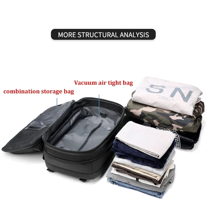 Sac à Dos Voyage Sous Vide 60L Extensible - Bagage Cabine Avion Compression Avec Pompe, Ordinateur 17 Pouces, Compartiments Multiples