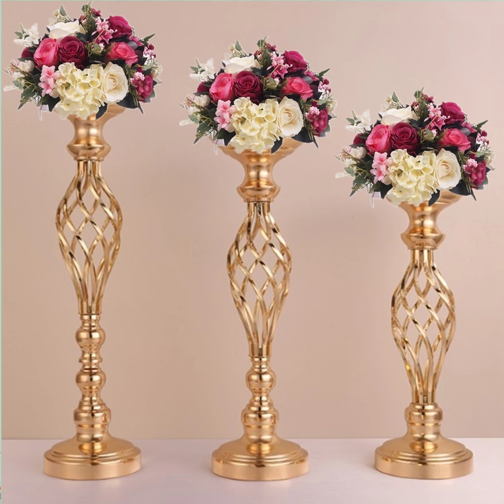 

Gold/ Silver Flowers Vases Candle Holders Road Lead Table Centerpiece Metal Stand Candlestick For Wedding Party Decor