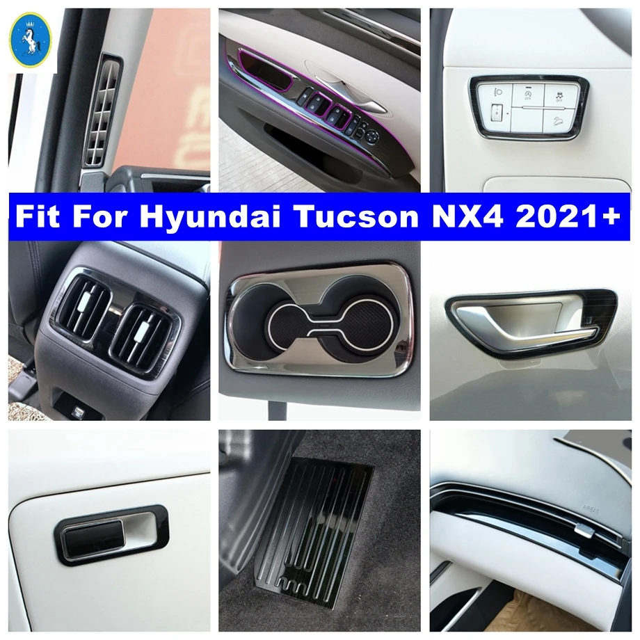 

Black Brushed Car Center Control Strip / Glass Lift Button / Cup Holder Panel Cover Trim Kit For Hyundai Tucson NX4 2021 - 2023