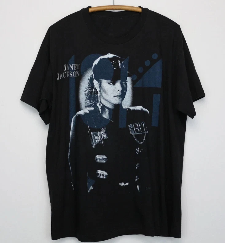 1990 Janet Jackson Rhythm Nation Tour's Unisex Black T-shirt Fan Casual T-shirt Street Style Outdoor Daily Outfit