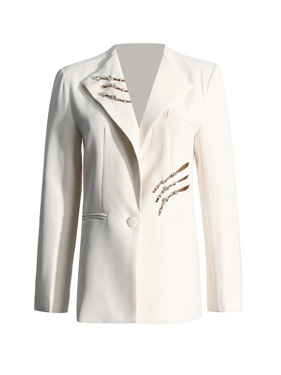 Blazer à col en V pour femme, costume blanc cristal, veste en coton, tenue formelle, vêtements de travail d'affaires, manteau chaud pour fille, dame de bureau, automne, 1 pièce