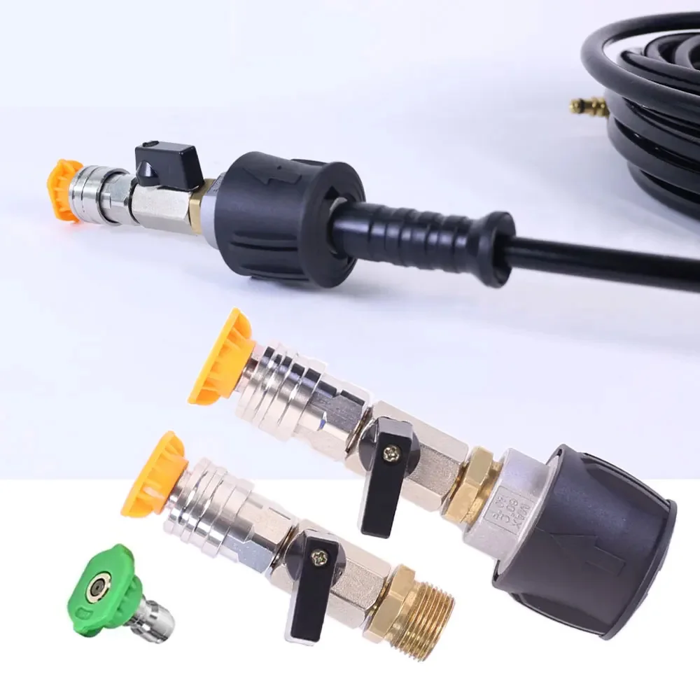Pressure Washer Hose Adapter 1/4 Quick Connect With Valve to Control Water Flow for Karcher Lavor Nilfisk Parkside Bosch AR Hose