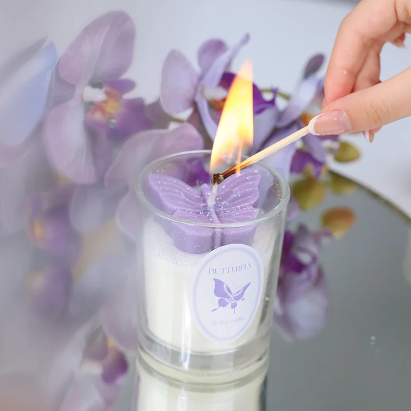 Purple Butterfly Cup Wax. Jasmine Scented Candle. Niche High-end Souvenir Atmosphere Ornaments
