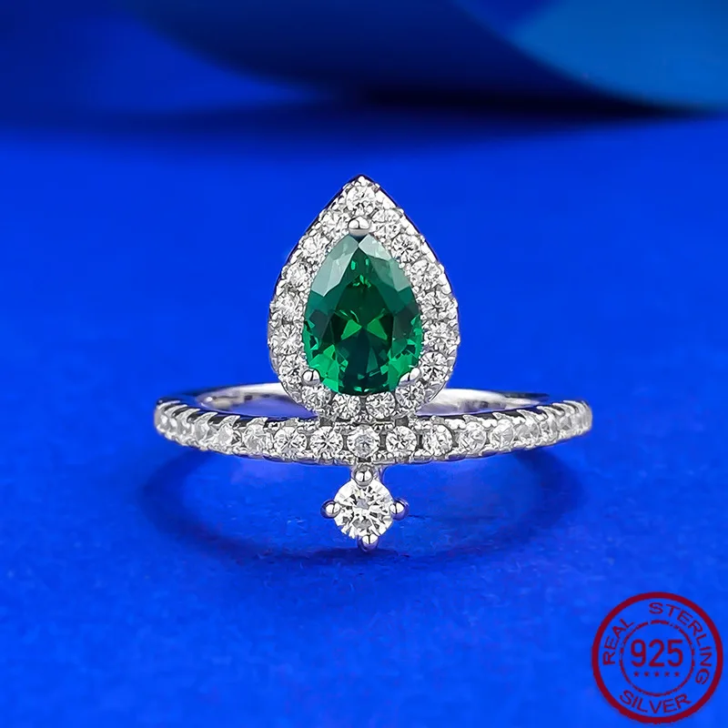 

New S925 pure silver one carat emerald single diamond simple and versatile temperament proposal ring ring, wedding jewelry