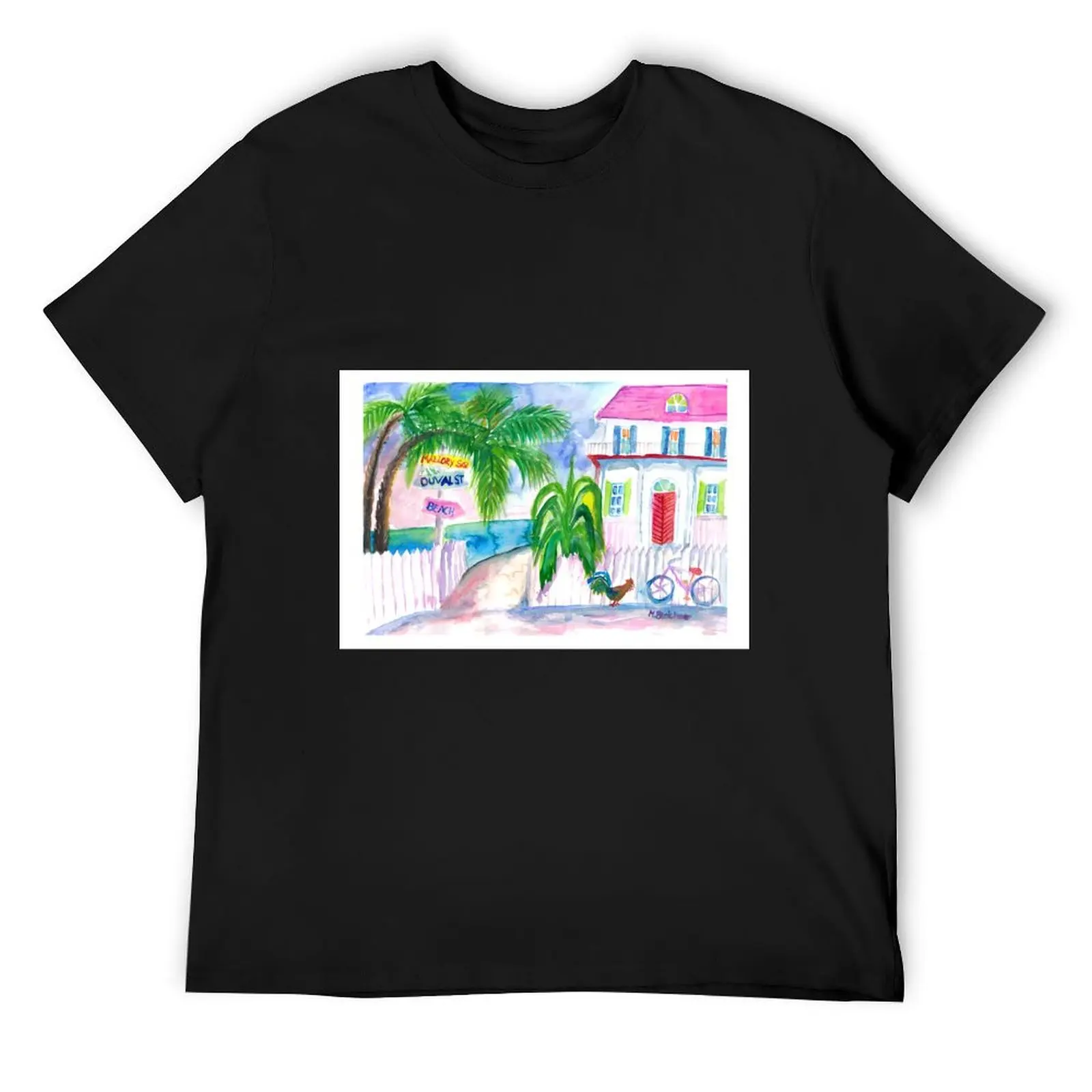 Key West Pink House and Signpost with Bike T-Shirt new edition blacks t shirt men