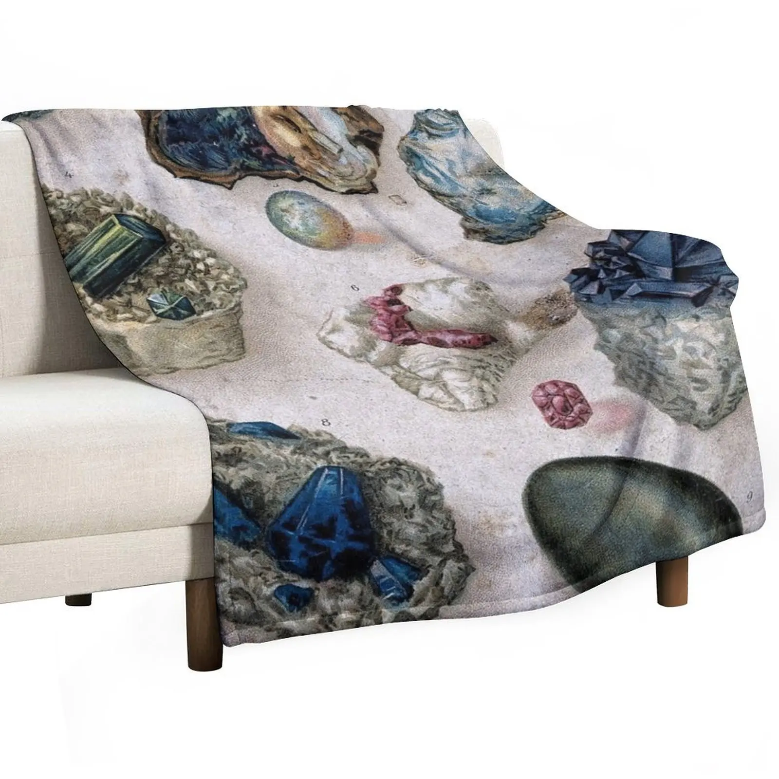 

Antique Geological Scientific Crystals Gemstones Lithograph Throw Blanket Camping Winter beds Comforter Softest Blankets