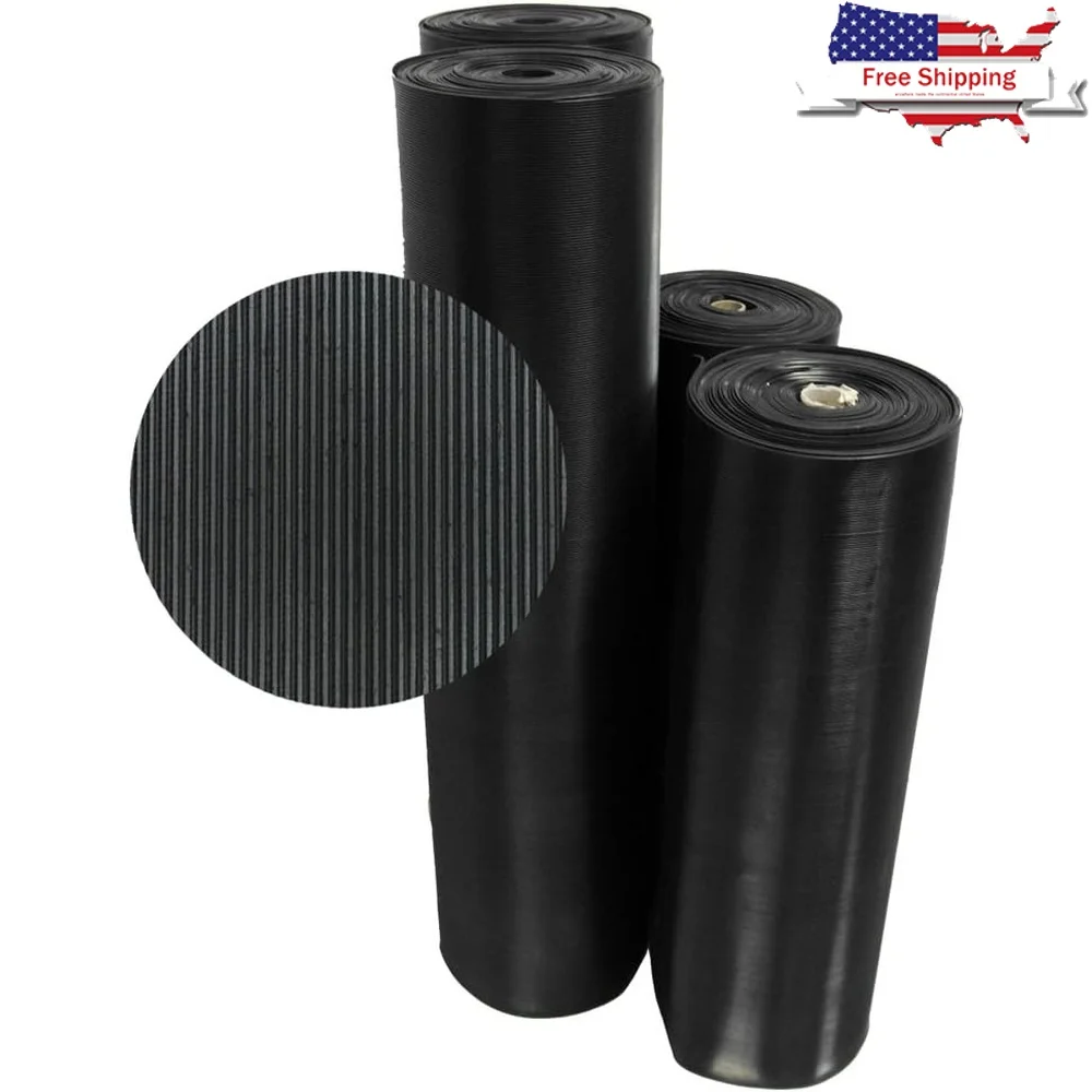 

Fine Rib Corrugated Rubber Floor Mats Heavy Duty Indoor Outdoor Non-slip Runners Lightweight Traction Anti-Debris Length Options