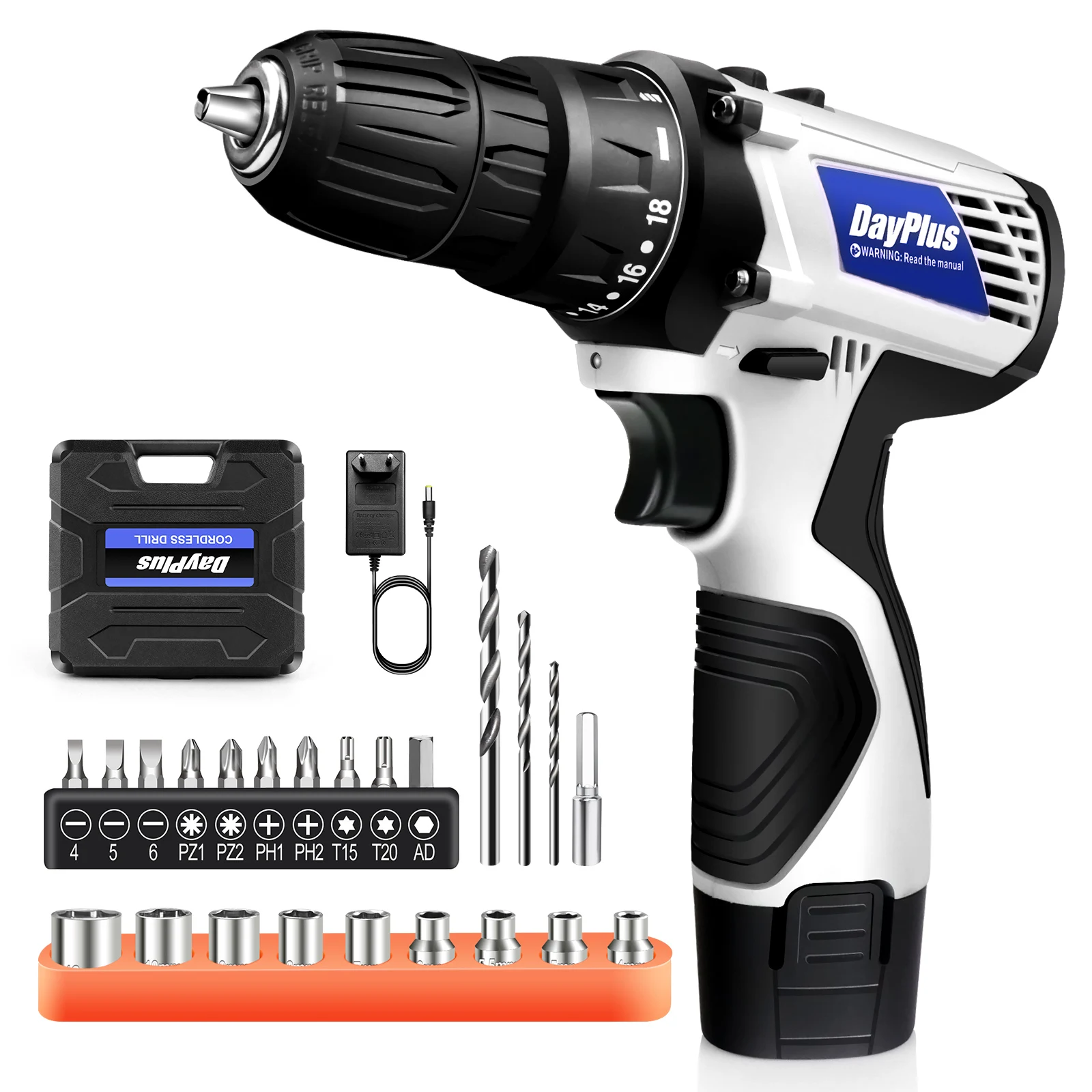 Cordless Drill Screwdriver with 26-Piece Accessories, 16.8 V Cordless Screwdriver Set  2-Speed, 45 Nm, 25 + 1 Torque Levels