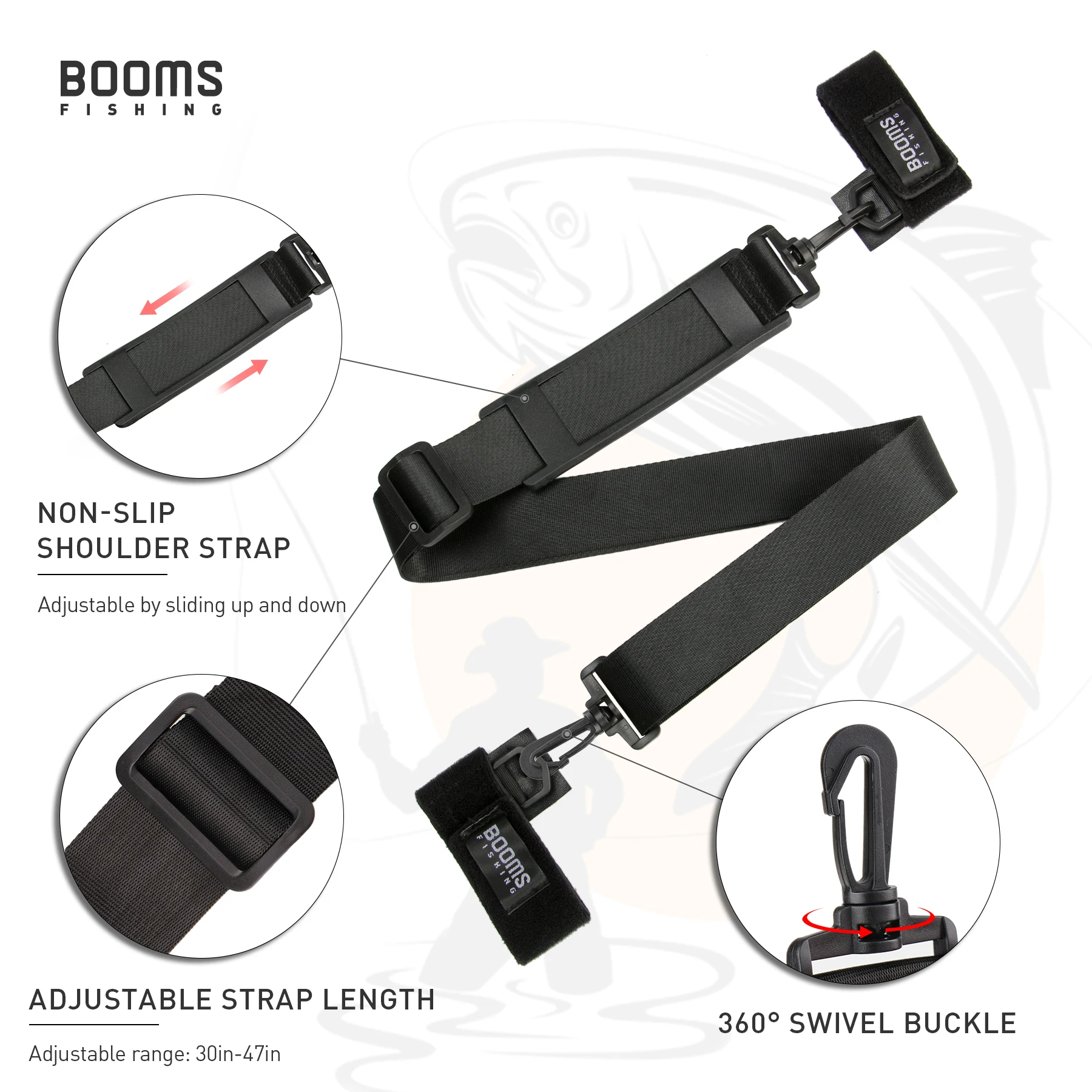 Booms Fishing RS4 Rod Carry Strap Sling Shoulder Belt Black Fishing tool accessories