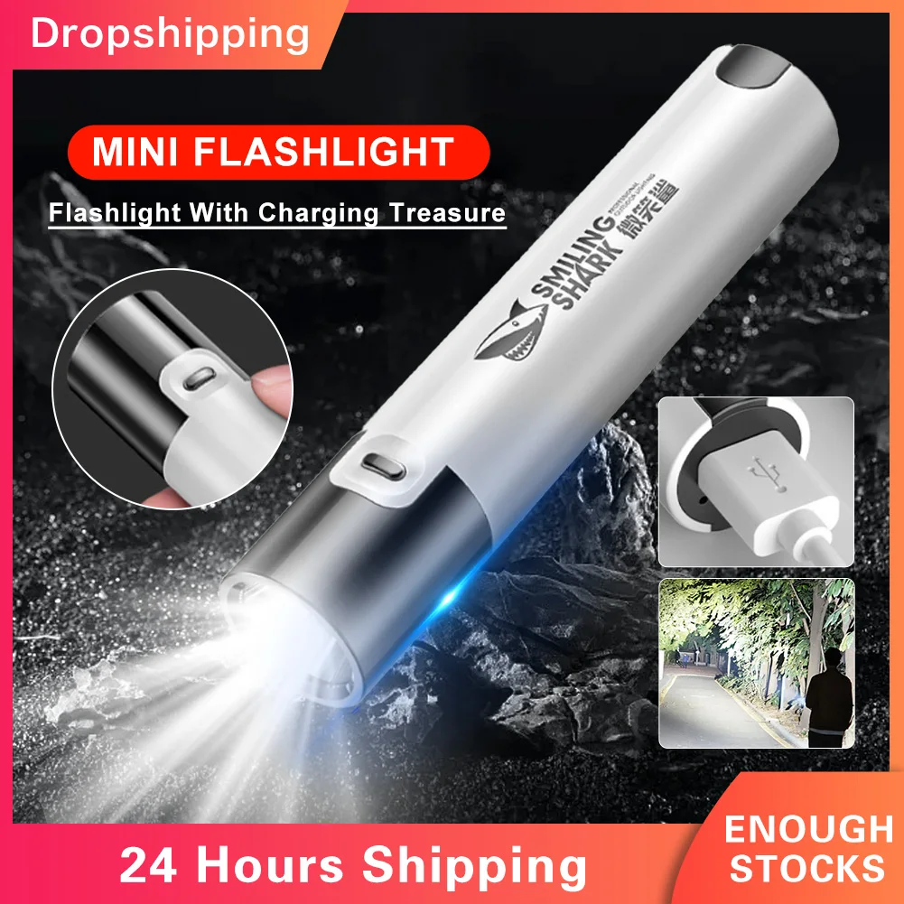 Smile Shark Mini Flashlight Replaceable Battery Highlight Flashlight COB Side Light Telescopic Zoom Emergency Flashlight