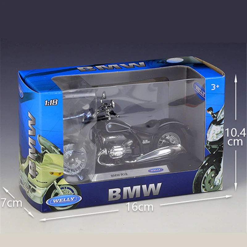 WELLY 1/18 BMW R18 Alloy Cruise Motorcycle Model Simulation Diecast Metal Toy Street Race Motorcycle Model Collection Kids Gifts