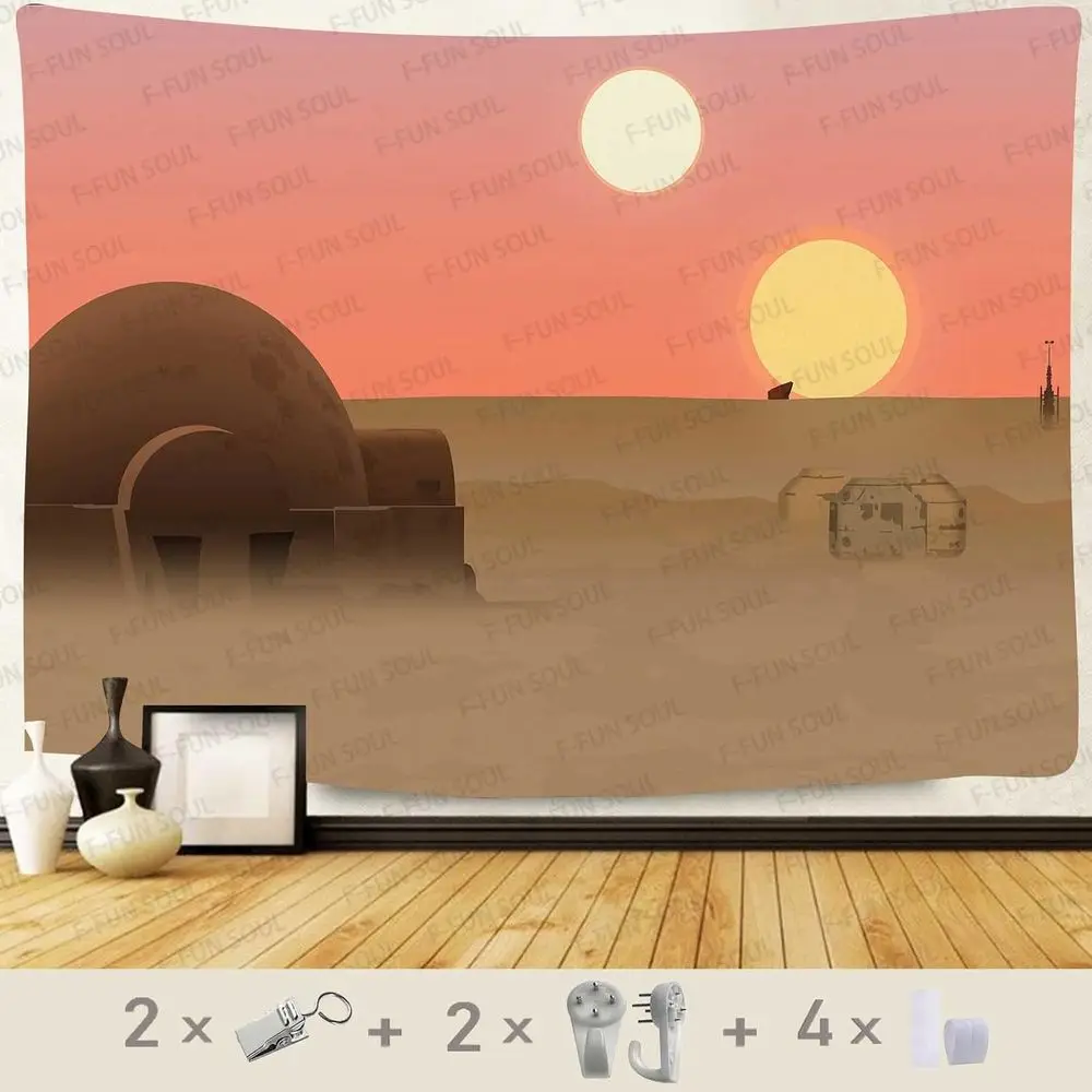 

Гобелен Double Suns Planet, 100x90 дюймов, в стиле солнечной панели, в стиле пустынного глобуса, в стиле Татуин, настенное украшение для домашнего декора