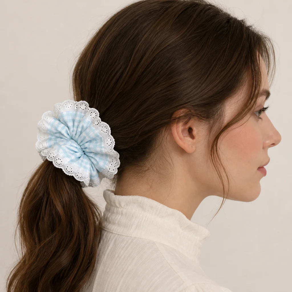 Handmade Pattern Single-Layer Scrunchie Handmade Elastic Hair Tie for Ponytail and Bun, Soft Gathered Hair