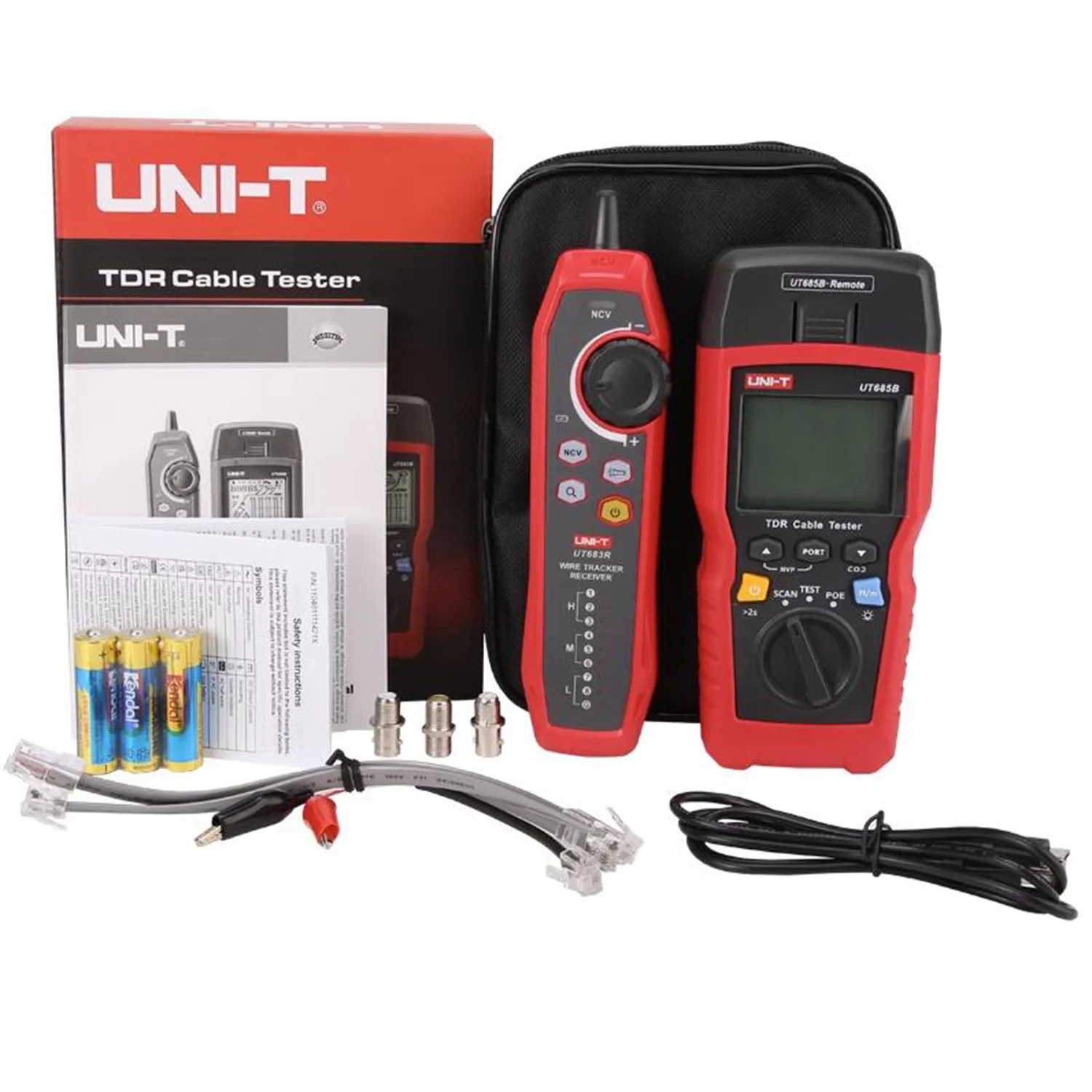 UNI-T UT685B KIT TDR Cable Tester Pair Coaxial POE Network Cable Length Sequence Detector RJ11 RJ45 Plug Adapter Digital Meter