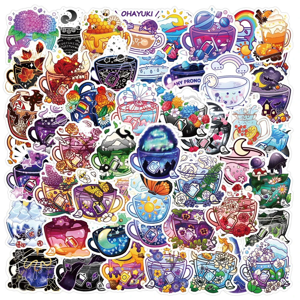 

10/30/50PCS Colorful Teacup Cute Graffiti Waterproof Stickers Backpack luggage Diary Album Laptop Diy Custom Kawaii Stickers