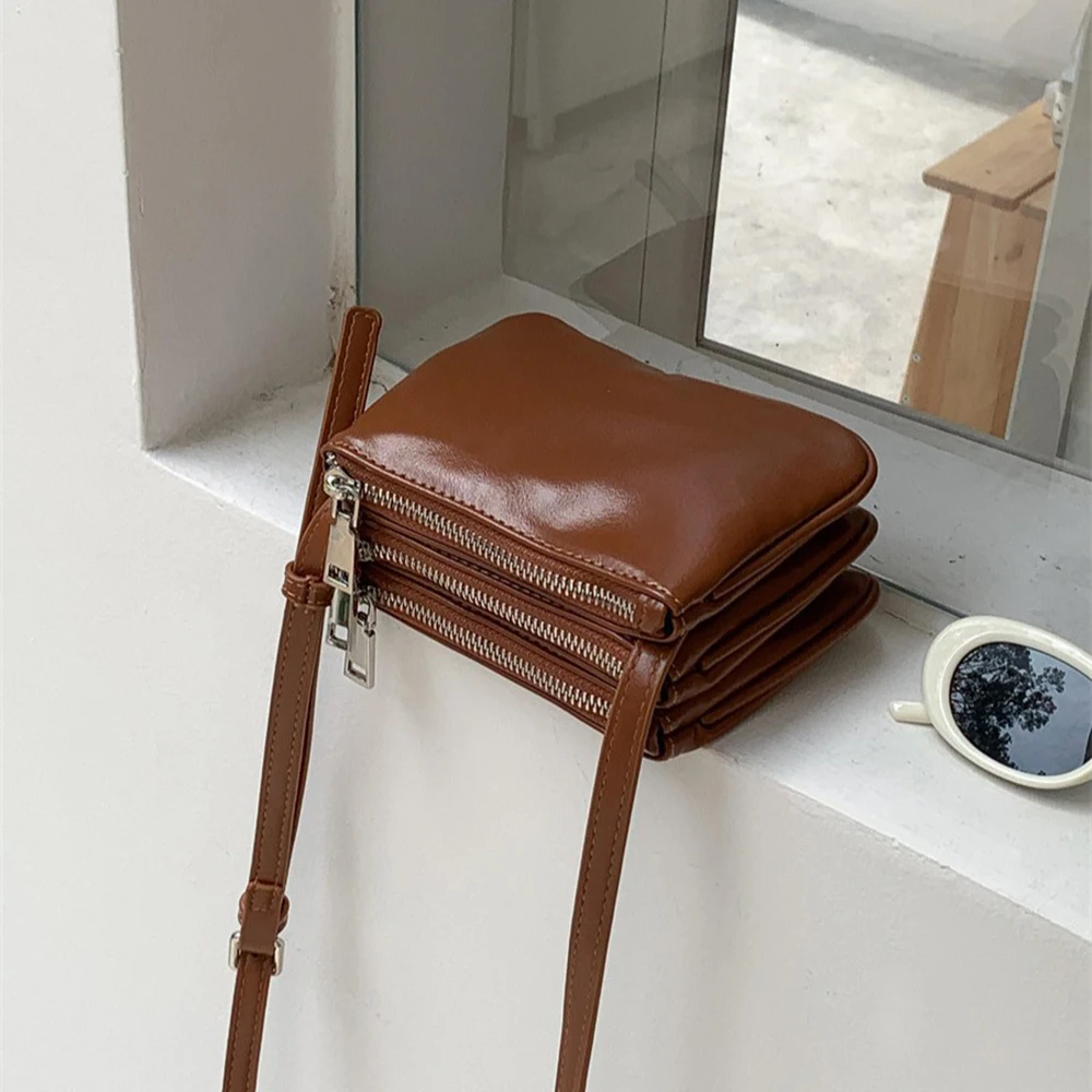 

Multi-Layer PU Leather Square Crossbody Bag for Women High Grade Solid Color Soft Small All-Match Shoulder Bags Commute Purse