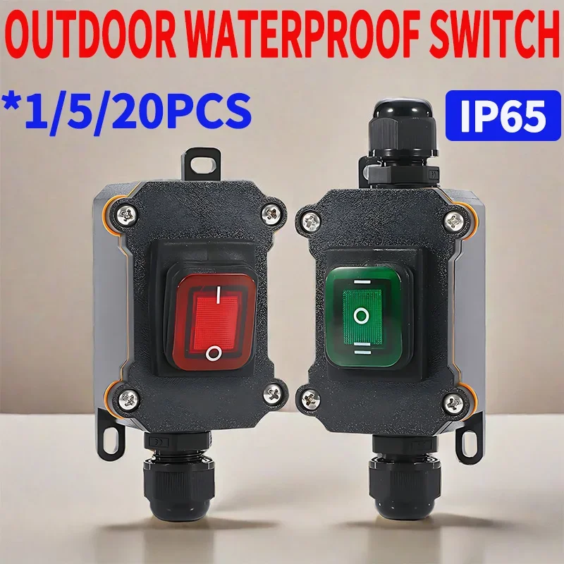 Outdoor Marine Rocker Switch Inline Power Cord 110V-220V 12V-24V On Off Waterproof IP65 Junction Box 20A High Current Connetor