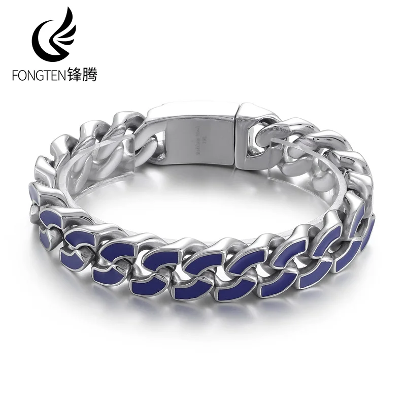 

Fongten Men's Fashion Stainless Steel Bracelet Hip Hop Rock Motorcycle Street Dance Cuban Chain Fashion Jewelry Graduation Gift
