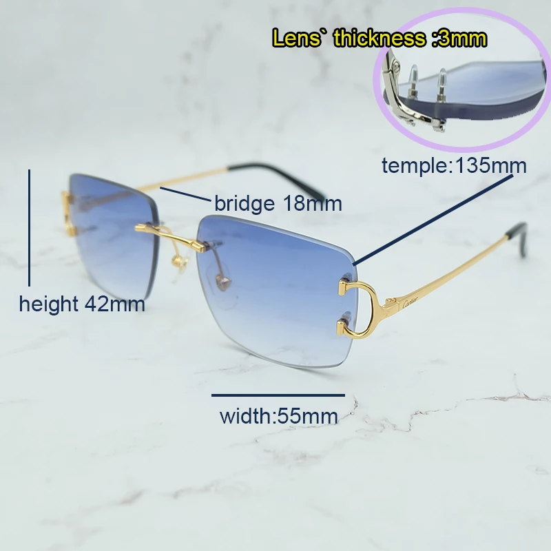 Metal Sunglasses Rimless Square Big Wire C Sunglasses Luxury Mens Sunglass Carter Sun Glasses Brand Desinger Shade For Men