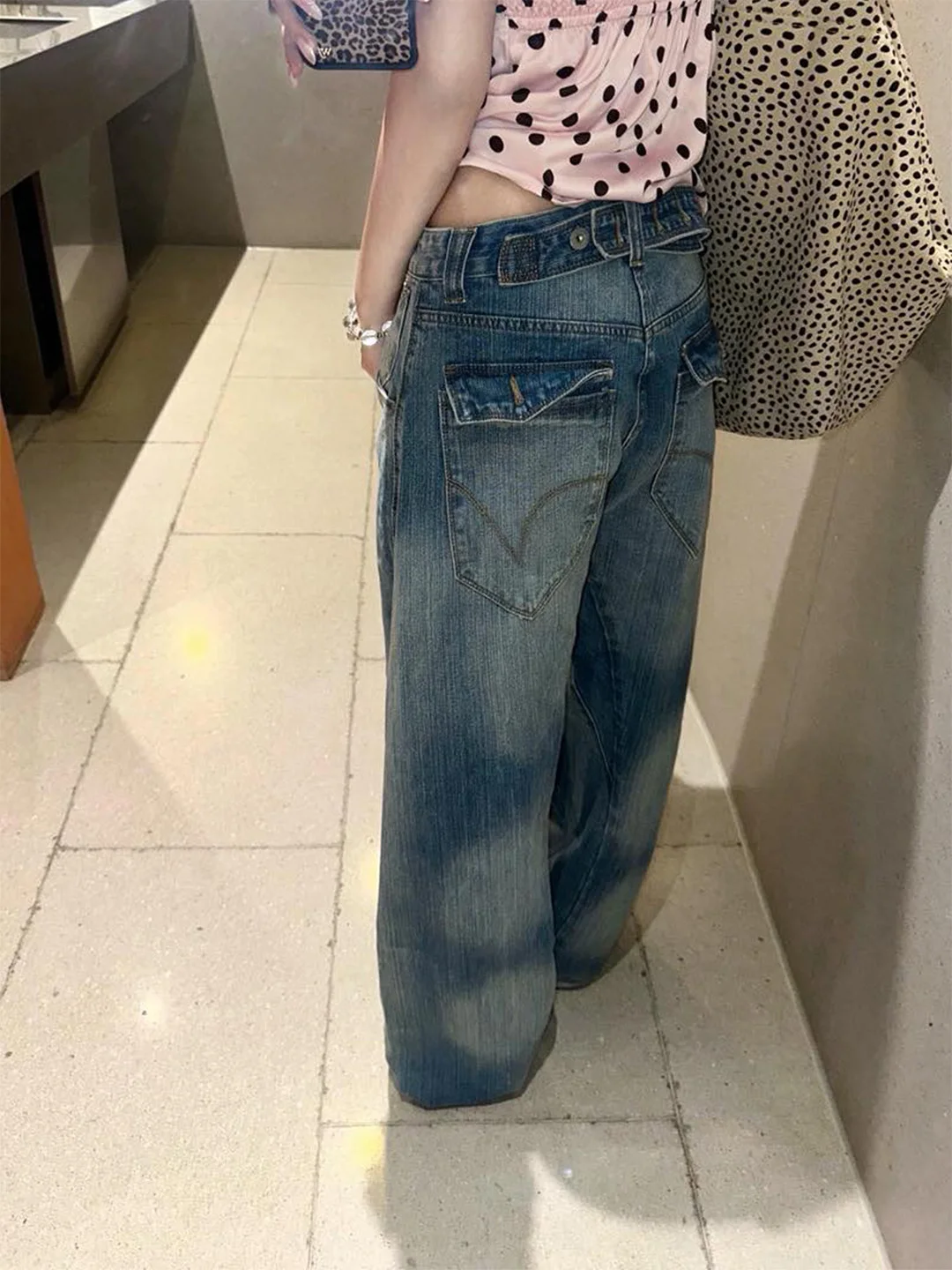 

Джинсы женские в американском стиле с вышивкой, зауженные, винтажные, в стиле High Street, с широкими штанинами и карманами, повседневные