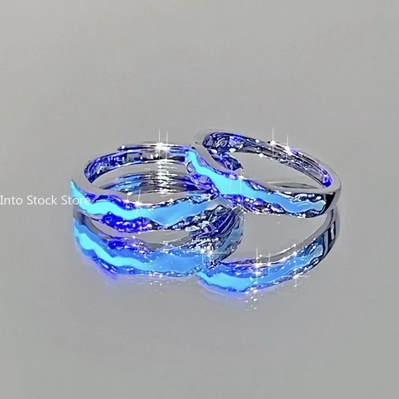 New Enamel Luminous Adjustable Finger Ring Vintage Luxury Love Couples Rings Glow In Dark Y2K Jewelry Valentine's Day Gifts