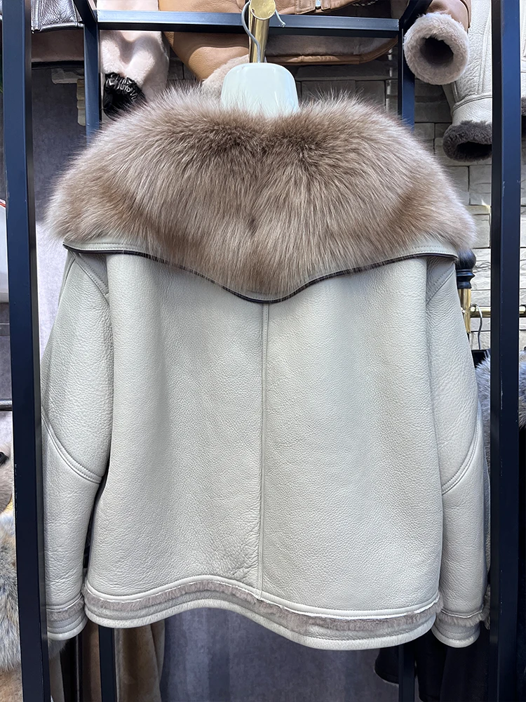 2023 New Fashion Winter Women vera pelliccia di volpe naturale Coollar Merino Sheep Fur Coat giacca di pelliccia Double face in vera pelle