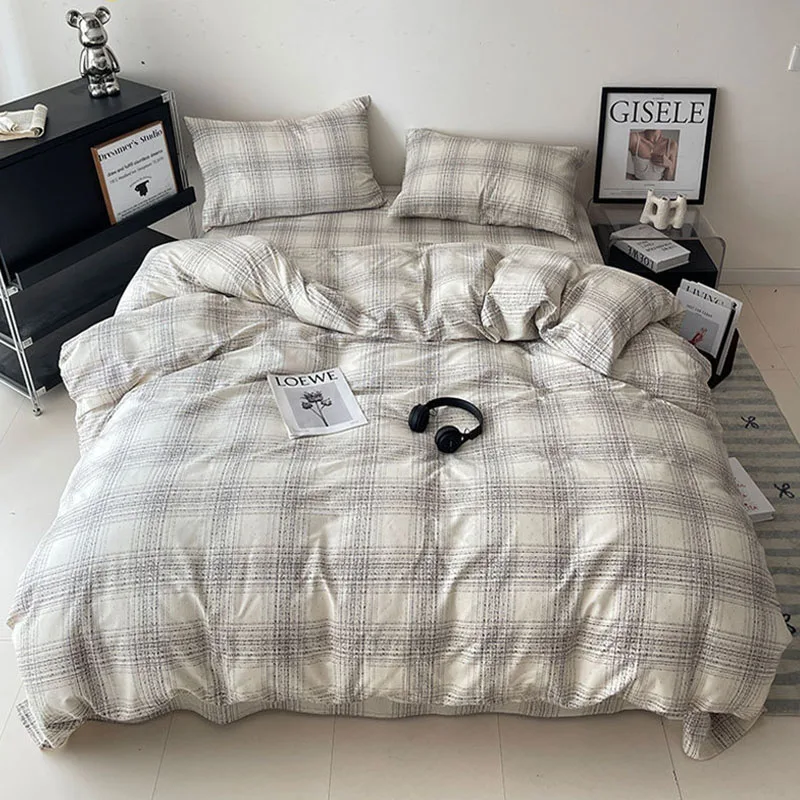 High Density Pure Natural Cotton Grid Duvet Cover Single Nordic Comfortable and Refreshing Quilt Cover Twin Double Bedclothes