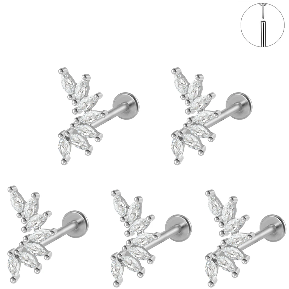 Surgical Steel Marquise CZ Leaf Shaped Stud Earring