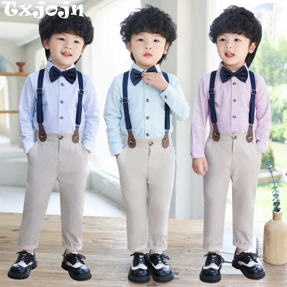 

Txjojn 2025 Autumn Kids Striped Jumpsuit Sets 4 Pieces,Casual Handsome Boys Overalls Back-to-school Suit Set 80-150cm