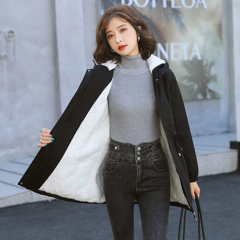 Xpqbb Winter New Thickened Fleece Long Coats Women Fashion Streetwear Hooded Windbreaker Parkas Long Sleeve Plus Velvet Overcoat
