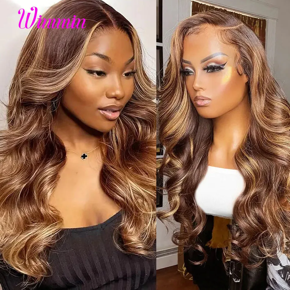 Wig Highlight 4/27 rambut manusia gelombang tubuh rambut Brasil 13x4 Wig renda depan HD telah ditanami 1B 30 Wig Frontal renda tinggi